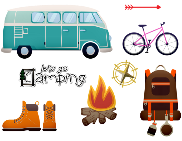 digitale Zeichnung Wohnwagen, Stiefel und Feuer